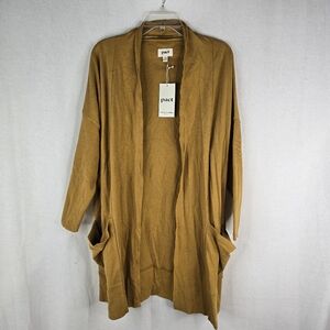 Pact Womens M/L *FLAW* Brooklyn Chai Heather Open Front Organic Cotton Cardigan